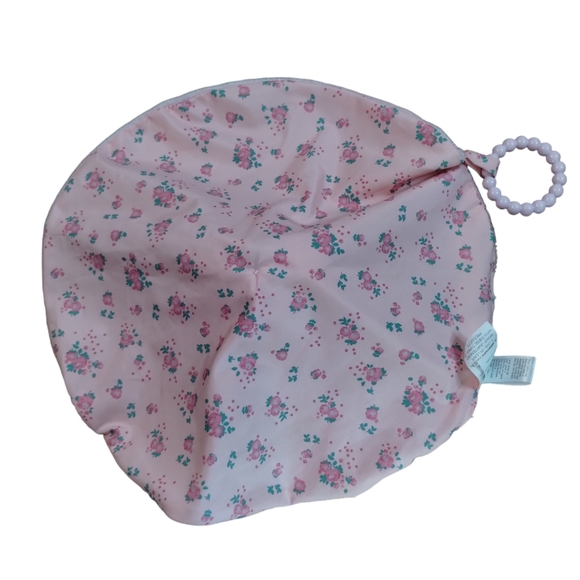 Modern Baby Snuggle Blanket Bunny Pink Flowers Lovey Security Round Teether Wuby - Picture 3 of 10